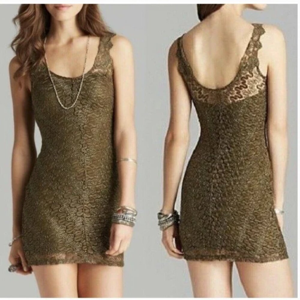 Free People Foiled Again Mini Dress Fairycore Lace Bodycon Y2K Size Medium EUC